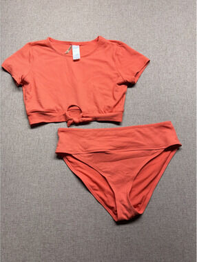 Sand Flower Womens Large Coral Pink Textured Two Piece Bikini Swimsuit Set